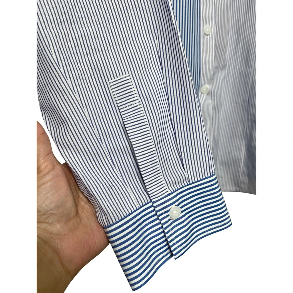 New Chicos No-Iron Cotton Blue White Mixed Stripe Button Down Shirt Size 2 /US L - Picture 4 of 7